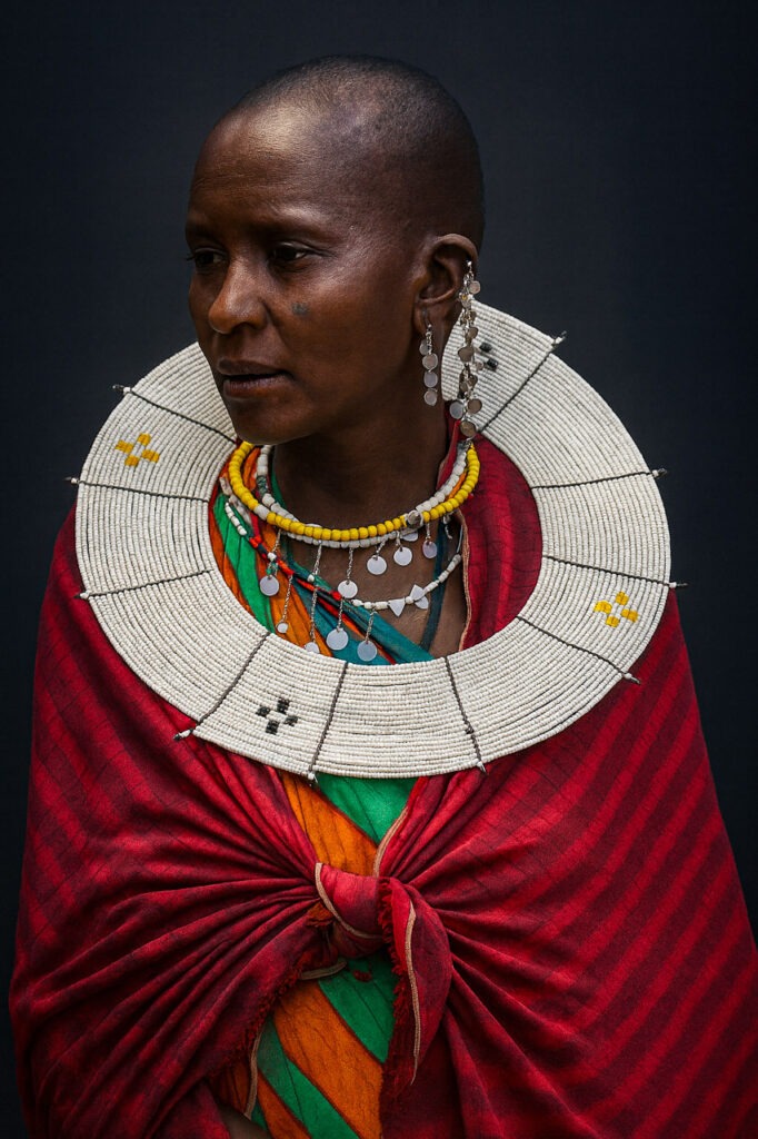 Portrait Massaï en tirage limité. Reine Anonyme, de la série Kokoro No Kioku, incarne dignité, mystère et émotion universelle.